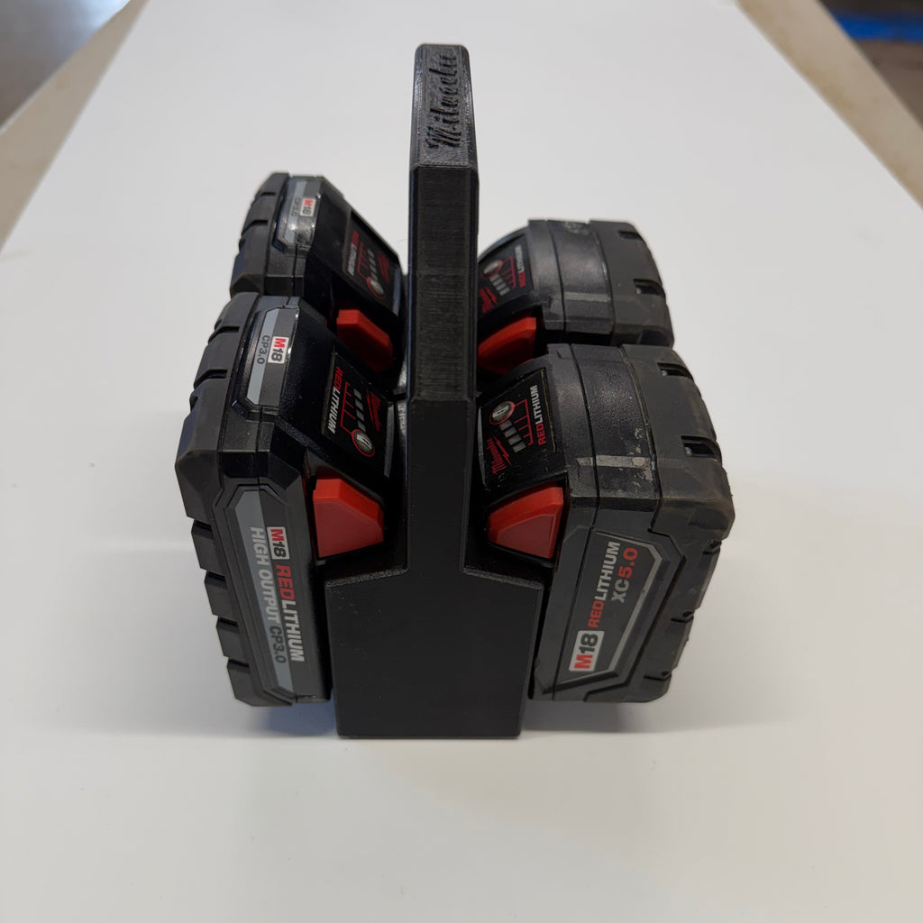4-Pack M18 Battery Caddy – 3D Printed Dual Holder with Carry Handle (Compatible with Milwaukee M18 Batteries)