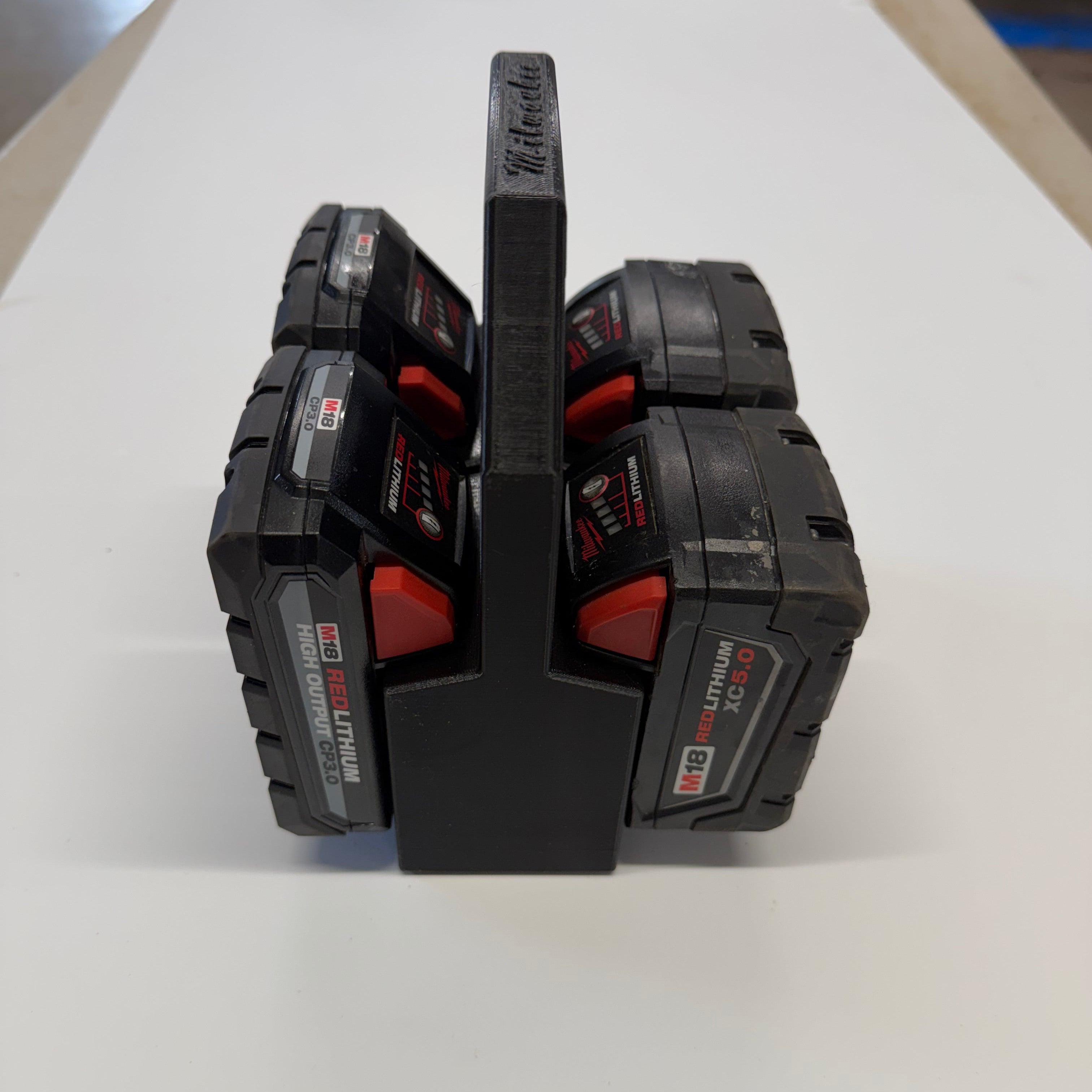 4-Pack M18 Battery Caddy – 3D Printed Dual Holder with Carry Handle (Compatible with Milwaukee M18 Batteries)