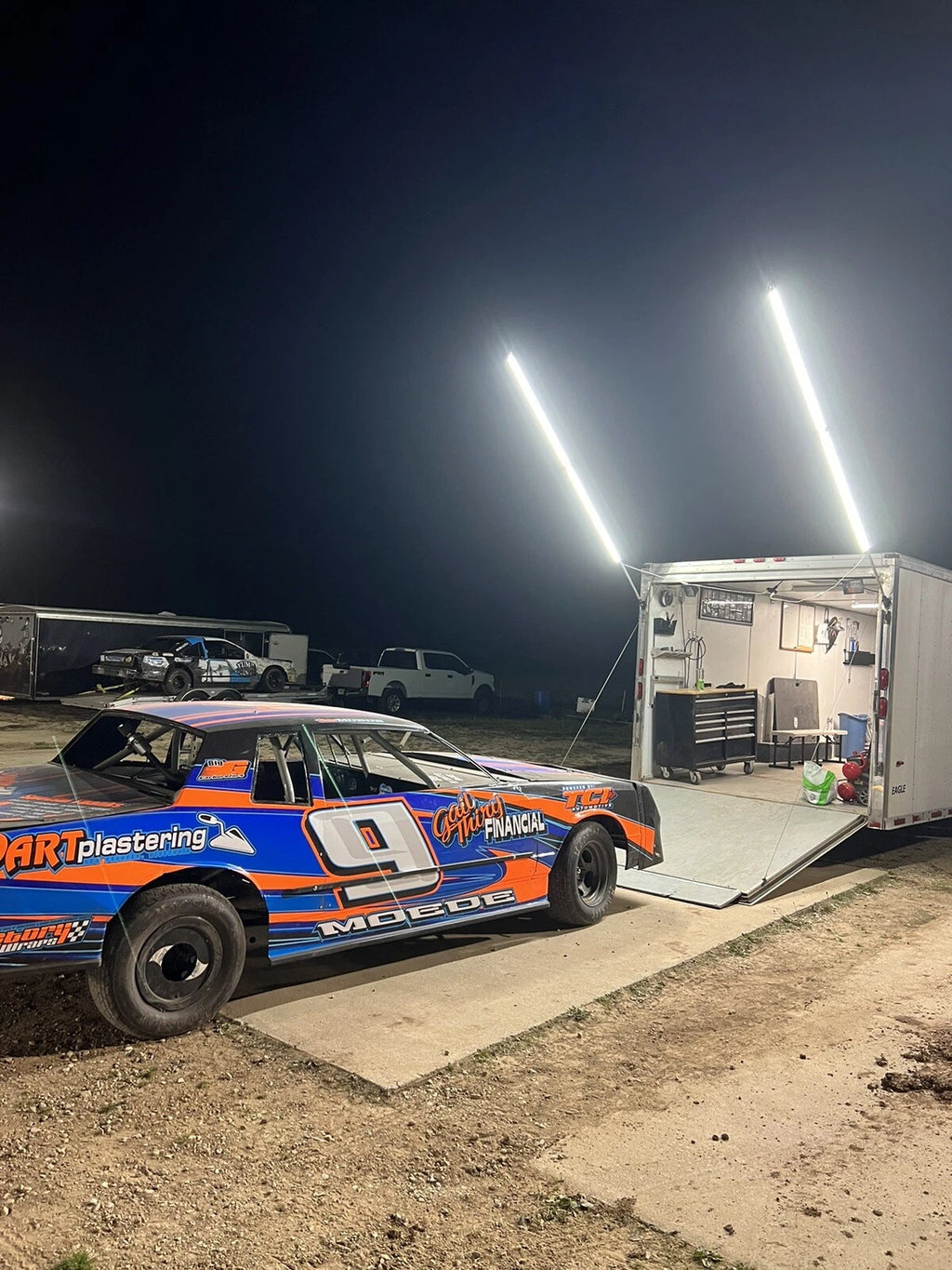 LED Pit Lights for Race Trailer – 10-Foot Poles, 20,000 Lumens