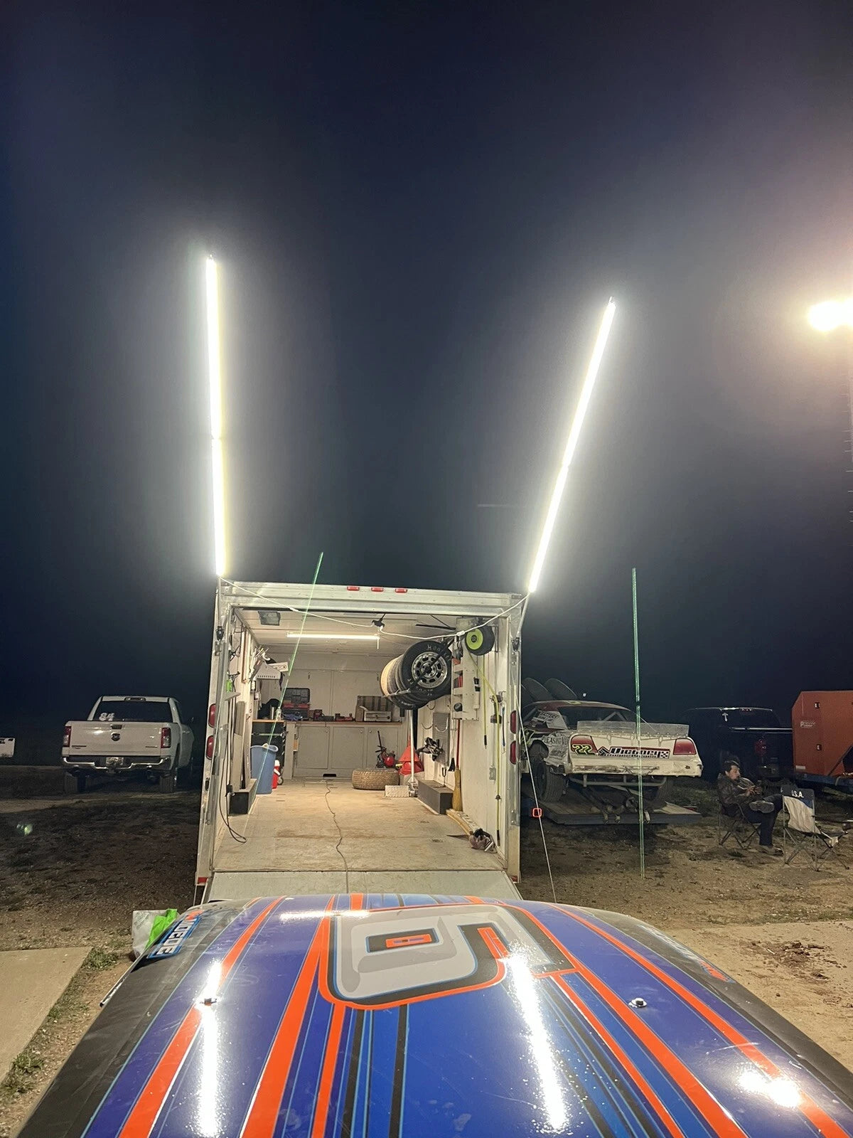 LED Pit Lights for Race Trailer – 10-Foot Poles, 20,000 Lumens